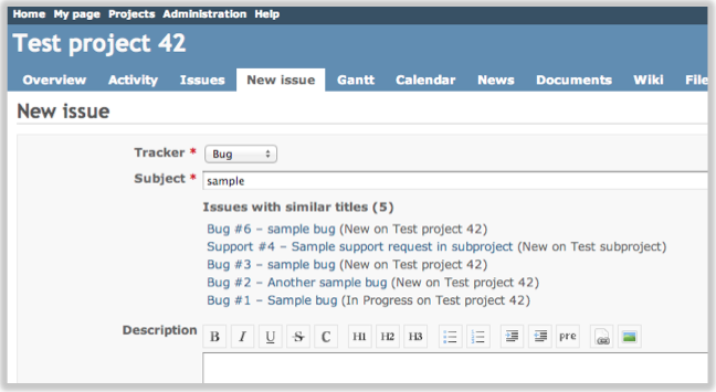 A screenshot of the Redmine plugin